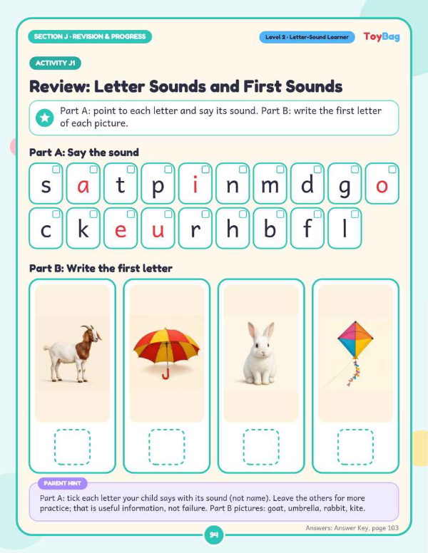 Review letter sounds and first sounds